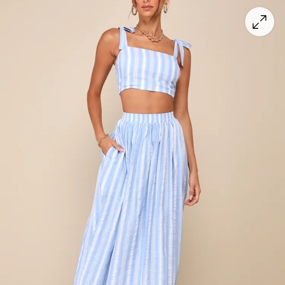 Lulus Cheerful Season Ivory Striped Two-piece Midi Dress With Pockets White NWT - Picture 7 of 10